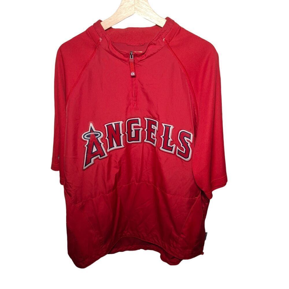 VTG Anaheim Angels Majestic Windbreaker Mens XL Red MLB Baseball 3/4 SLEEVE